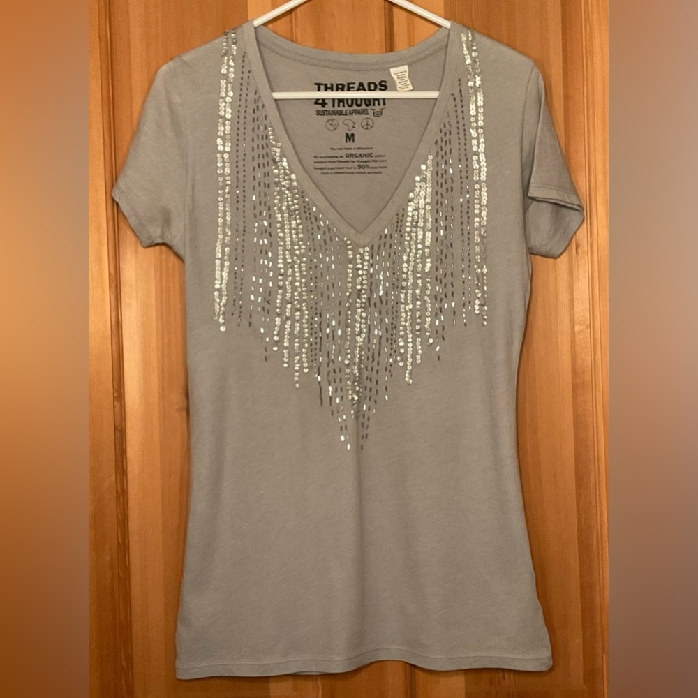 NWOT Threads 4 Thought Beaded V-Neck T-Shirt